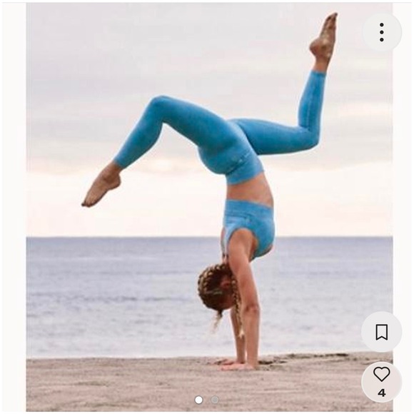 Free People Movement Good Karma Set Turquoise Blue Ribbed Leggings Crop Top XS/S - Picture 4 of 5